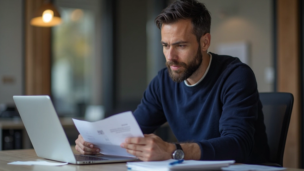 Professionele man die strategisch plan bestudeert met notitieblok en koffie aan bureau