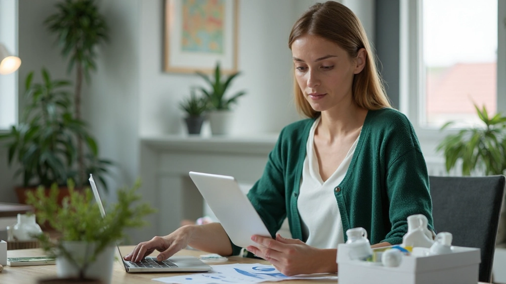 Vrouw die voortgang analyseert met grafieken en doelstellingsrapport op tablet